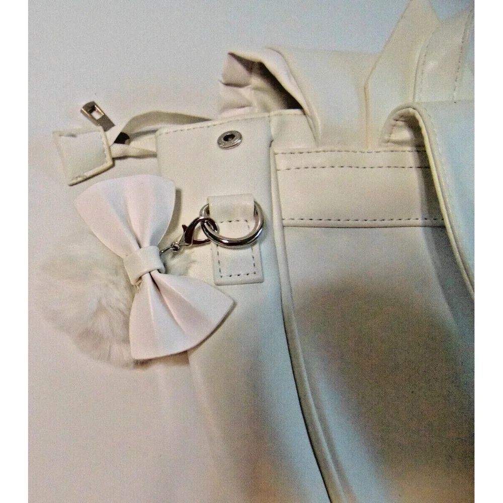 Women's Girl's Backpack Bag Purse White Medium Student Kitty Cat Straps Bow